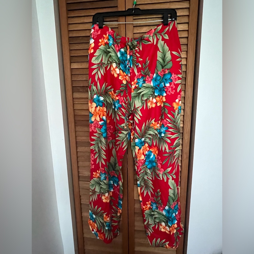 Tropical Floral Print Pants with Pockets